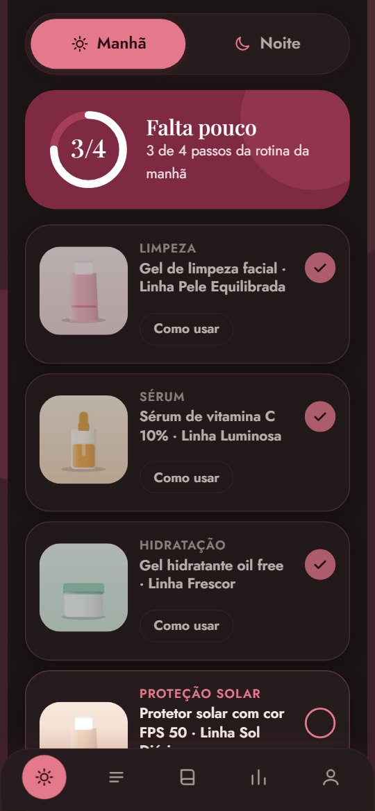 Tela do SkinApp com a rotina da manhã e os passos já feitos